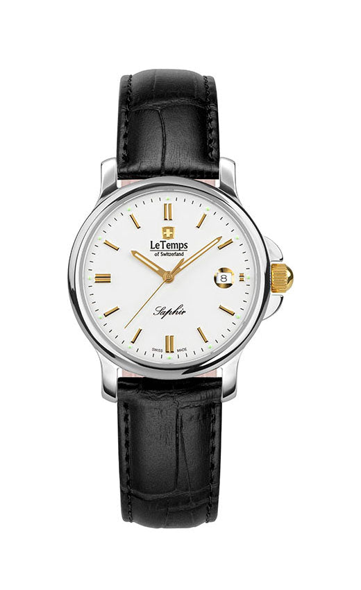 Zafira Lady Damenuhr mit schwarzem Lederarmband – Saphirglas