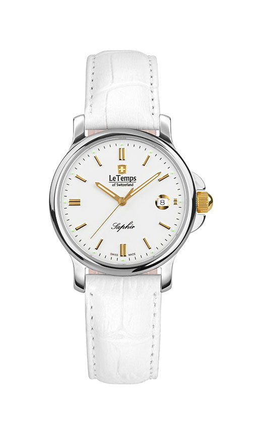 Zafira Lady Damenuhr mit weißem Lederarmband – Saphirglas