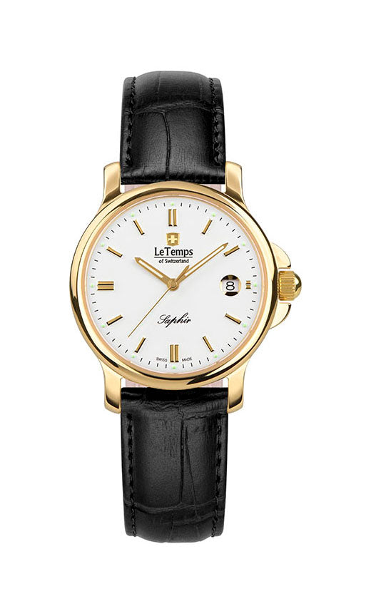 Zafira Lady Damenuhr mit schwarzem Lederarmband – Saphirglas