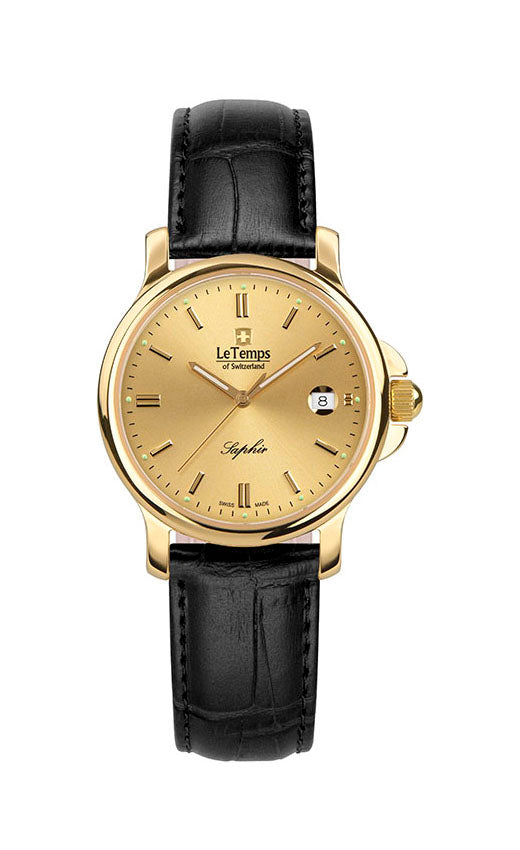 Zafira Lady Damenuhr mit schwarzem Lederarmband – Saphirglas