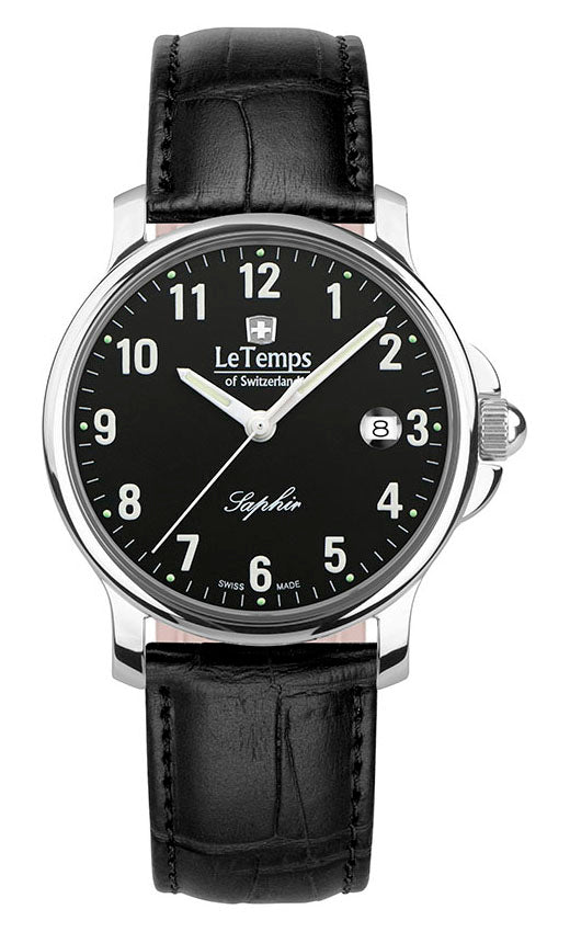Zafira Gent Herrenuhr mit schwarzem Lederarmband – Saphirglas