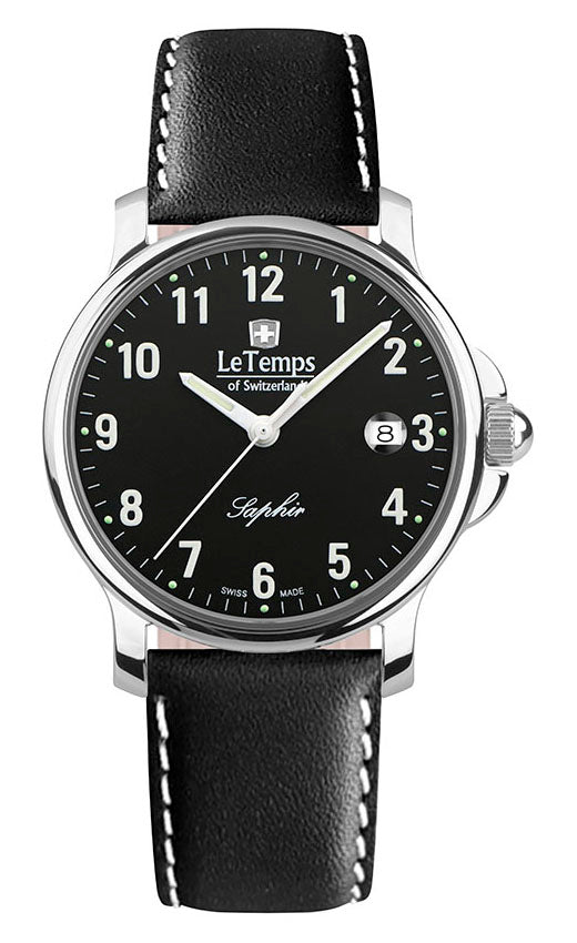 Zafira Gent Herrenuhr mit schwarzem Lederarmband – Saphirglas