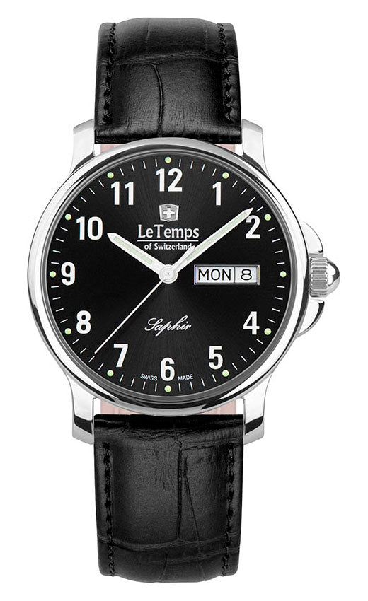 Zafira Gent Herrenuhr mit schwarzem Lederarmband – Saphirglas