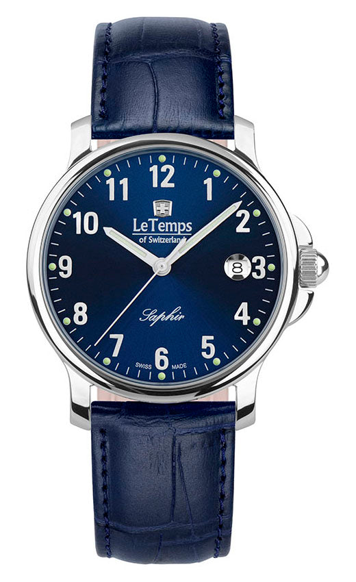 Zafira Gent Herrenuhr mit dunkelblauem Lederarmband – Saphirglas