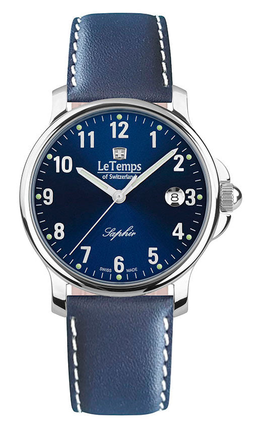 Zafira Gent Herrenuhr mit dunkelblauem Lederarmband – Saphirglas
