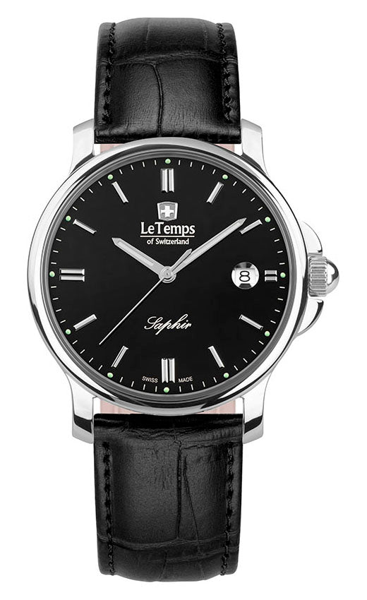 Zafira Gent Herrenuhr mit schwarzem Lederarmband – Saphirglas