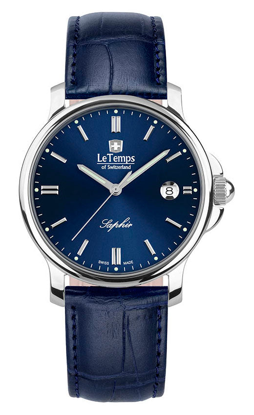 Zafira Gent Herrenuhr mit dunkelblauem Lederarmband – Saphirglas