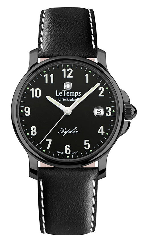 Zafira Gent Herrenuhr mit schwarzem Lederarmband – Saphirglas