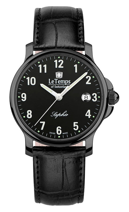 Zafira Gent Herrenuhr mit schwarzem Lederarmband – Saphirglas