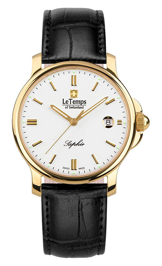 Zafira Gent Herrenuhr mit schwarzem Lederarmband – Saphirglas