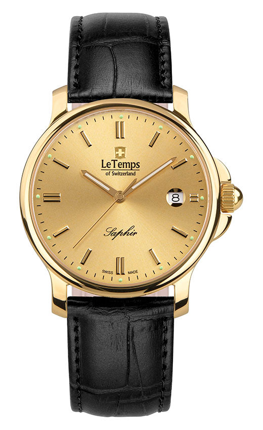 Zafira Gent Herrenuhr mit schwarzem Lederarmband – Saphirglas