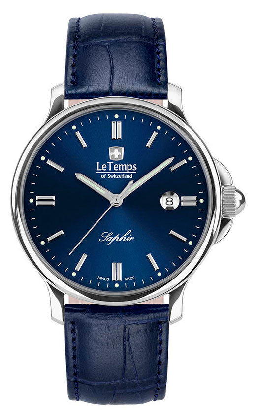 Zafira Gent 41 Herrenuhr mit blauem Lederarmband – Saphirglas