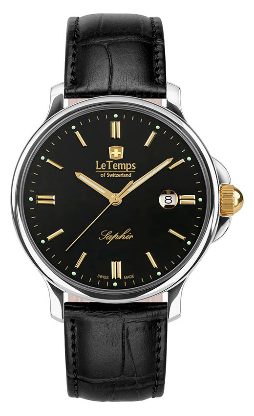 Zafira Gent 41 Herrenuhr mit schwarzem Lederarmband – Saphirglas