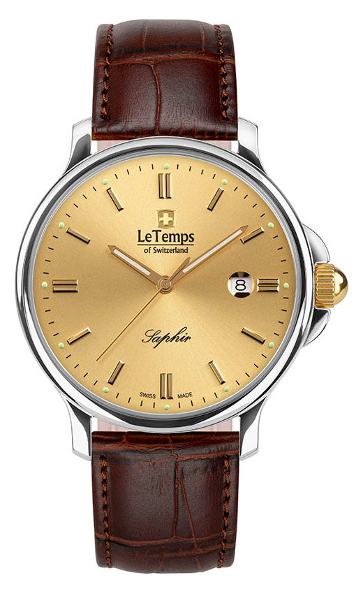 Zafira Gent 41 Herrenuhr mit braunem Lederarmband – Saphirglas