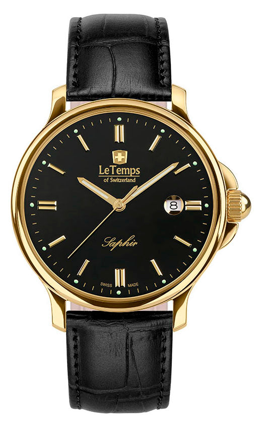 Zafira Gent 41 Herrenuhr mit schwarzem Lederarmband – Saphirglas