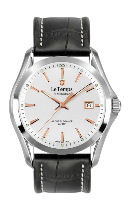 Sport Elegance Gent Herrenuhr mit schwarzem Lederarmband – Saphirglas