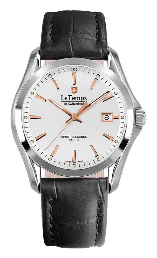 Sport Elegance Gent Herrenuhr mit silbernem Lederarmband – Saphirglas