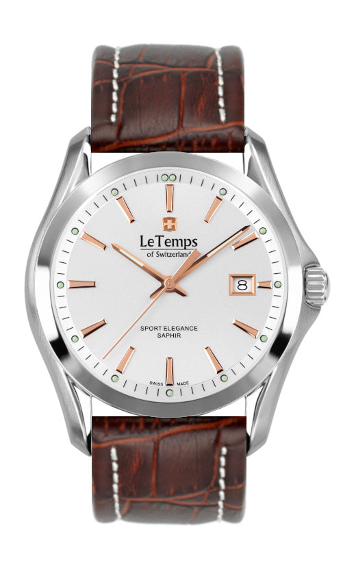 Sport Elegance Gent Herrenuhr mit silbernem Lederarmband – Saphirglas