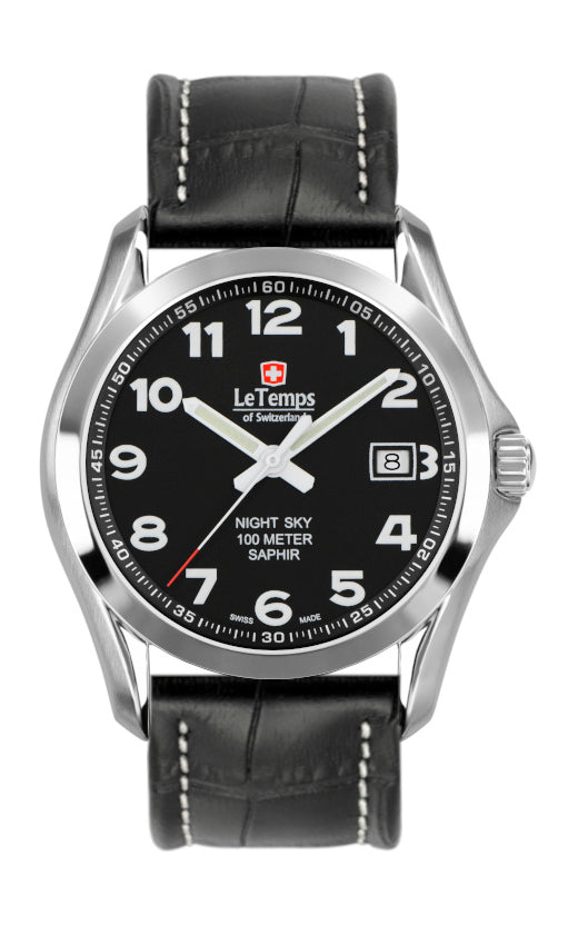 Sport Elegance Gent Herrenuhr mit silbernem Lederarmband – Saphirglas