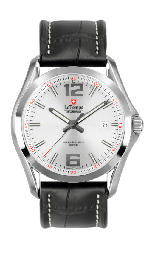 Sport Elegance Gent Herrenuhr mit schwarzem Lederarmband – Saphirglas