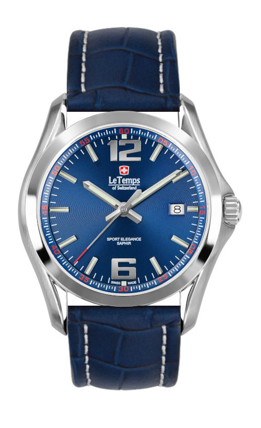 Sport Elegance Gent Herrenuhr mit silbernem Lederarmband – Saphirglas