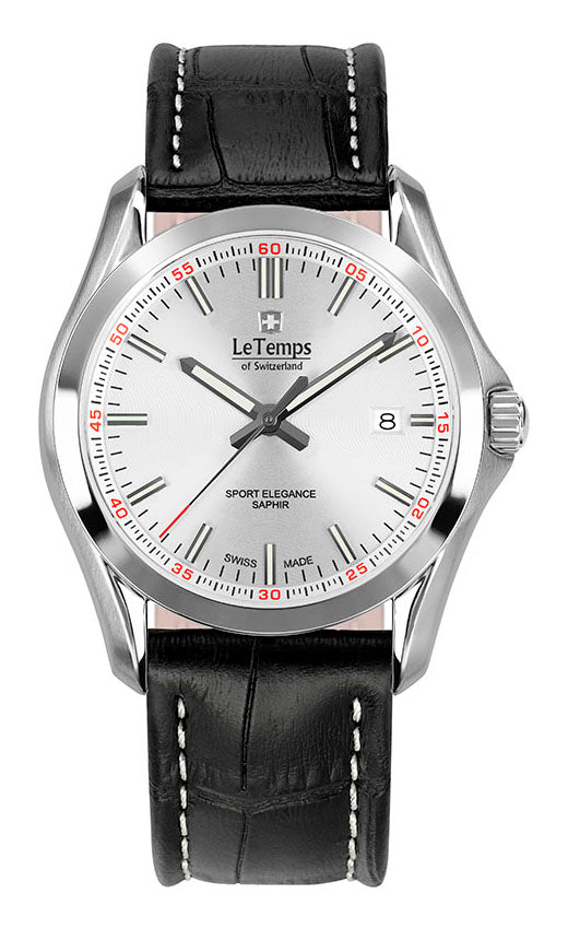 Sport Elegance Gent Herrenuhr mit schwarzem Lederarmband – Saphirglas