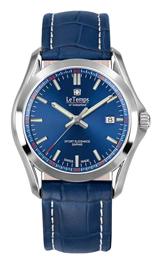 Sport Elegance Gent Herrenuhr mit dunkelblauem Lederarmband – Saphirglas