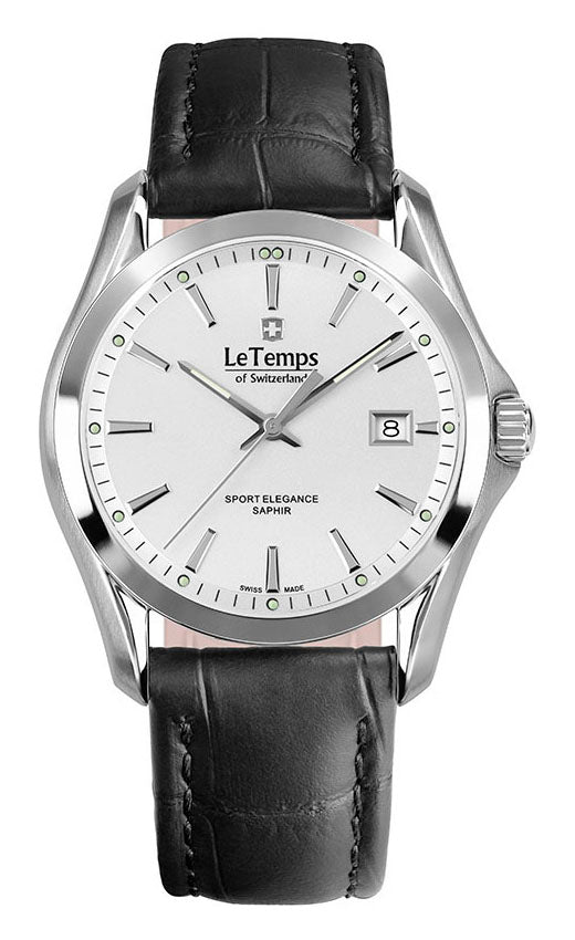 Sport Elegance Gent Herrenuhr mit schwarzem Lederarmband – Saphirglas