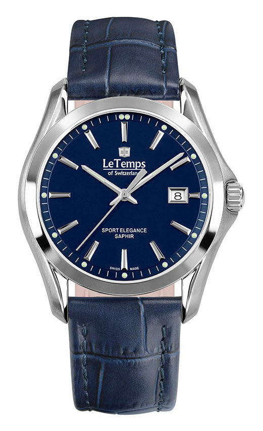 Sport Elegance Gent Herrenuhr mit dunkelblauem Lederarmband – Saphirglas