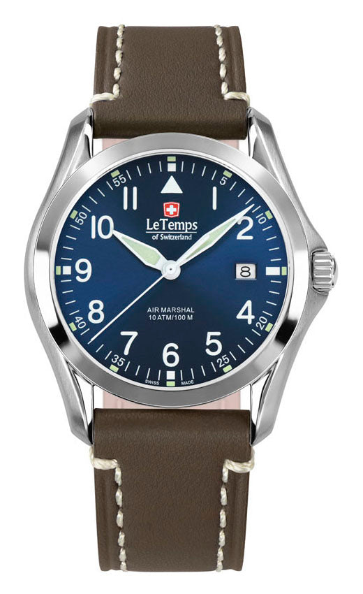 Air Marshal 40 Unisex Uhr mit weißem Lederarmband – Saphirglas
