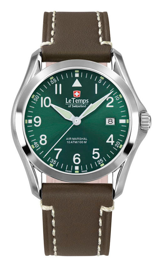 Air Marshal 40 Unisex Uhr mit weißem Lederarmband – Saphirglas
