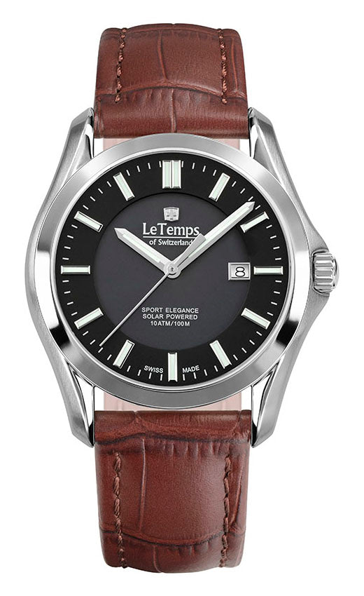 Sport Elegance Gent Solar Herrenuhr mit weißem Lederarmband – Saphirglas