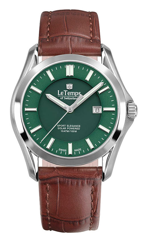 Sport Elegance Gent Solar Herrenuhr mit weißem Lederarmband – Saphirglas