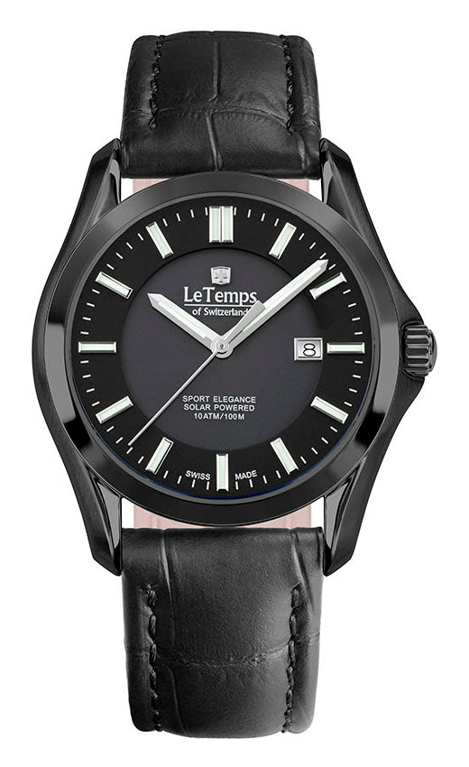 Sport Elegance Gent Solar Herrenuhr mit schwarzem Lederarmband