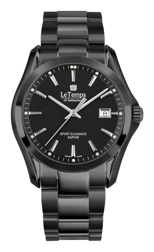 Sport Elegance Gent Herrenuhr mit schwarzem Edelstahlarmband – Saphirglas