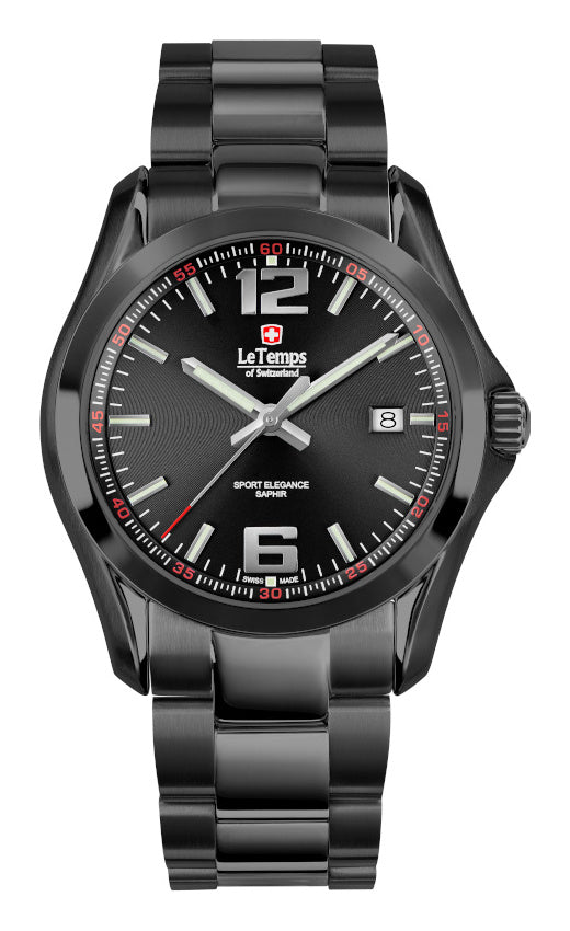Sport Elegance Gent Herrenuhr mit schwarzem Edelstahlarmband – Saphirglas
