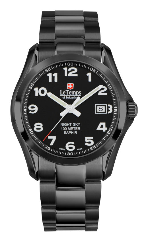 Sport Elegance Gent Herrenuhr mit schwarzem Edelstahlarmband – Saphirglas