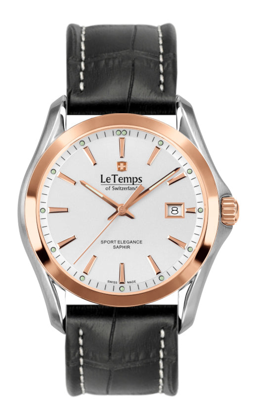 Sport Elegance Gent Herrenuhr mit silbernem Lederarmband – Saphirglas