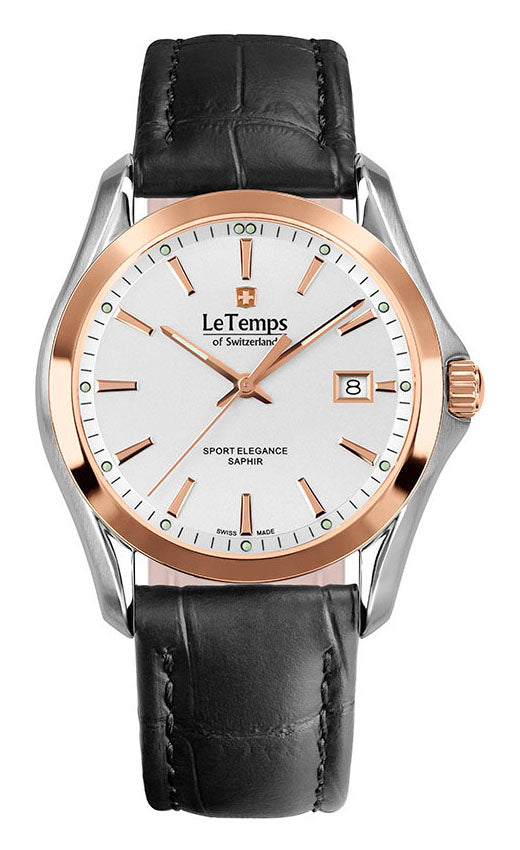 Sport Elegance Gent Herrenuhr mit schwarzem Lederarmband – Saphirglas