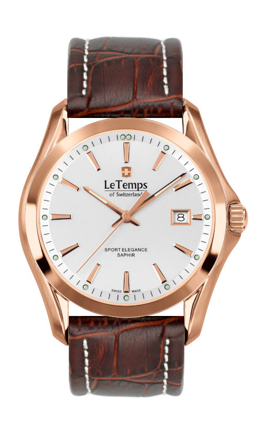 Sport Elegance Gent Herrenuhr mit weißem Lederarmband – Saphirglas