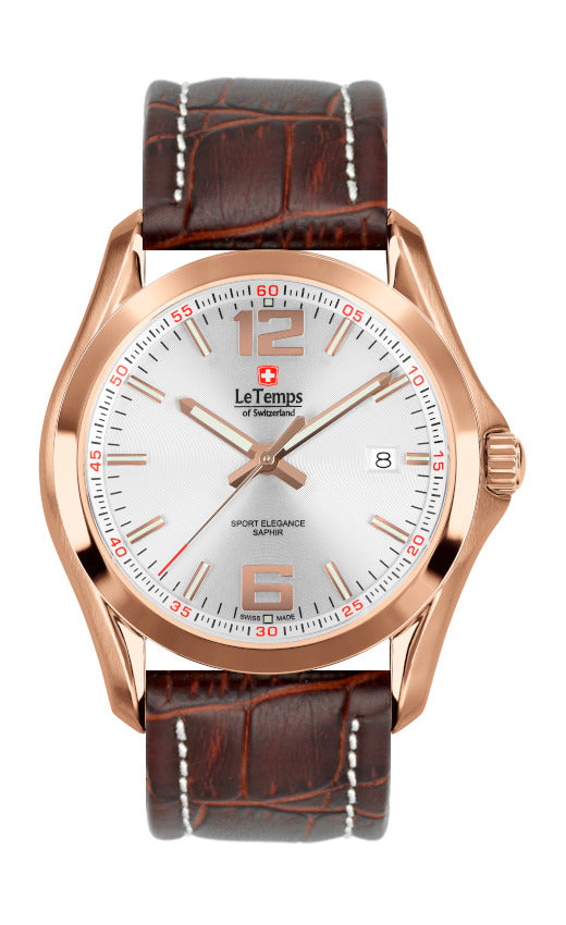 Sport Elegance Gent Herrenuhr mit weißem Lederarmband – Saphirglas