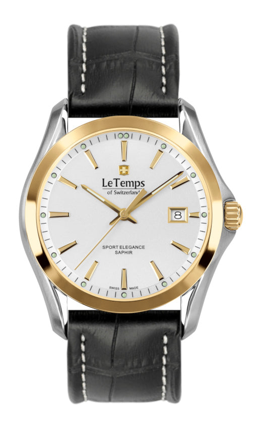 Sport Elegance Gent Herrenuhr mit schwarzem Lederarmband – Saphirglas