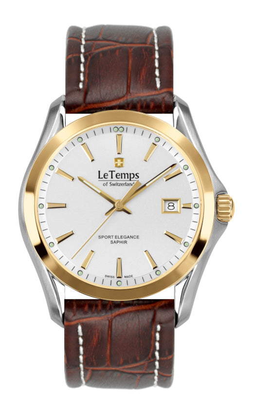 Sport Elegance Gent Herrenuhr mit weißem Lederarmband – Saphirglas