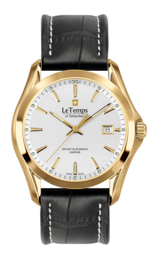 Sport Elegance Gent Herrenuhr mit schwarzem Lederarmband – Saphirglas