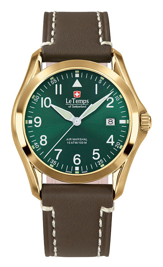 Air Marshal 40 Unisex Uhr mit weißem Lederarmband – Saphirglas