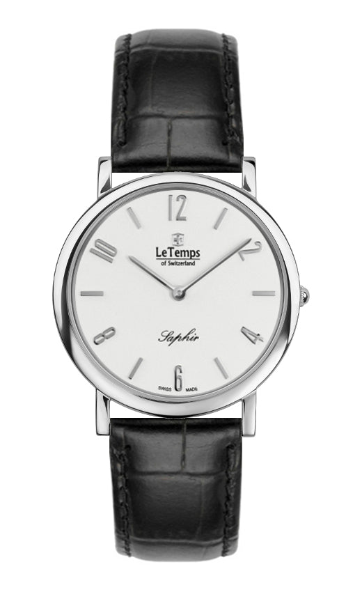 Zafira Slim Unisex Uhr mit silbernem Lederarmband – Saphirglas