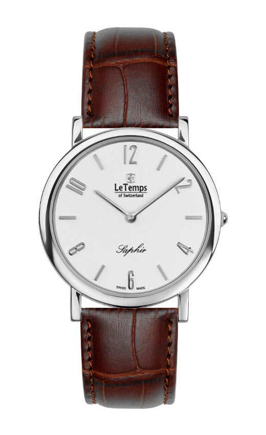 Zafira Slim Unisex Uhr mit silbernem Lederarmband – Saphirglas