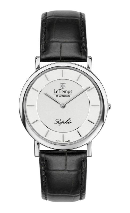 Zafira Slim Unisex Uhr mit silbernem Lederarmband – Saphirglas