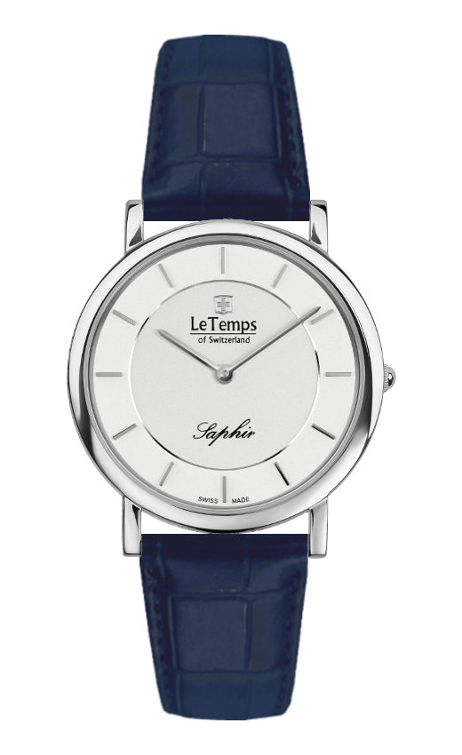 Zafira Slim Unisex Uhr mit silbernem Lederarmband – Saphirglas