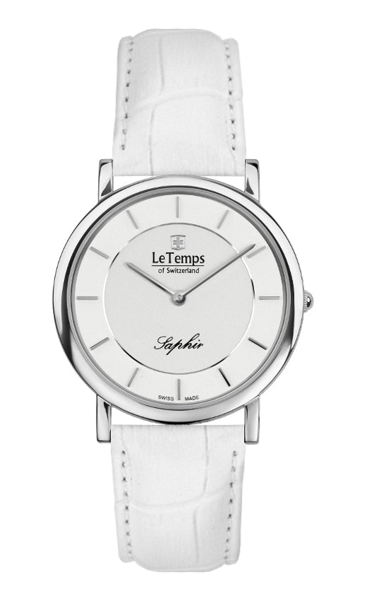 Zafira Slim Unisex Uhr mit silbernem Lederarmband – Saphirglas